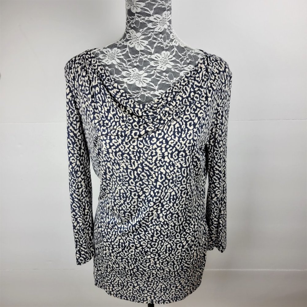 Weekend Max Mara Womens  Cowl Neckline Top Blue & White Print Sz M